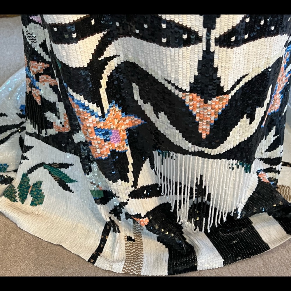 Size 8/10 Oscar Del Renta mirror tribal sequin pailette floor length grown - Picture 15 of 17